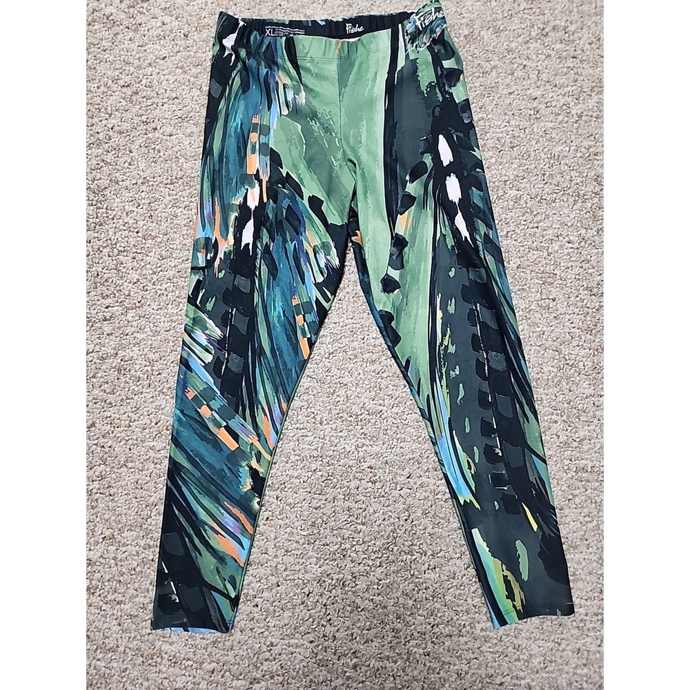FISHE WEAR FISHING LEGGINGS Sz XL "Sofly" USA Green Multicolor UPF Quick Dry